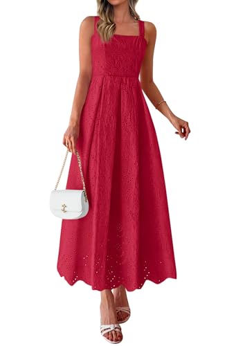 PRETTYGARDEN Womens Sleeveless Maxi Summer Dresses 2026 Hollow Out Eyelet