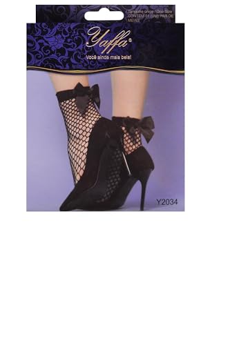 Meia Soquete Arrastão Trama Média Com Laço Yaffa
