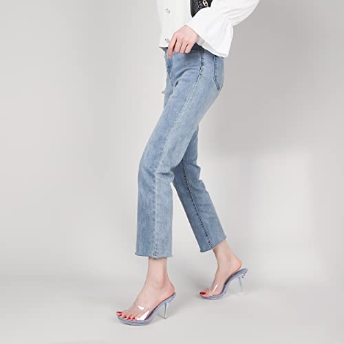 Image of NBUUNBU Silver Clear Heels For Women Dress Shoes Transparent Strap Sexy Stilletos Heels Open Toe High Silver Heeled Sandals Pump Mules