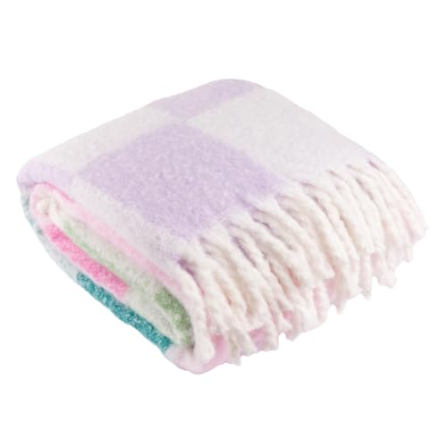 furn. Maisie Throw – Woven Double-Sided Check Blanket with Fringed Trim (Aqua Blossom - 130x180cm)