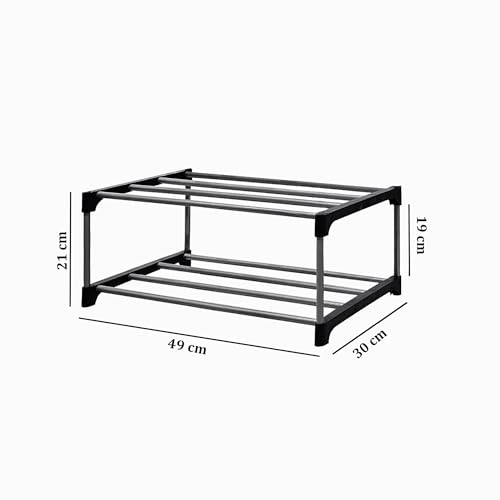Image of Modern 2 Tier Tall Narrow Metal Bookshelf for Home | Floor Mount Steel Rack Shelf | Book Organizer & Storage Rack | Book Shelves Cabinet for Living Room, Study & Office