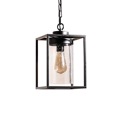 Plafonnier entrée porche suspension industrielle vintage carrée noire avec douille E27 en verre