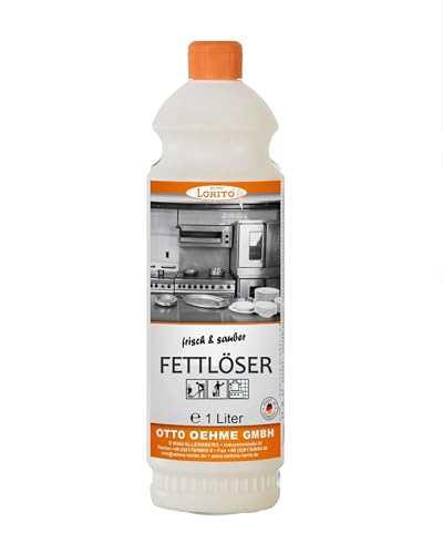 Lorito Fettlöser Küche Gastronomie, 1 Liter Konzentrat, Küchenreiniger Fettlöser für starke Verschmutzungen an Dunstabzugshaube, Grill, Backofen und Fliesen
