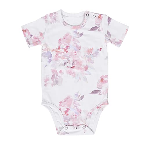 Oilo 3-6 Months Summer Baby Bodysuit,100% Turkish Cotton Stretch Jersey, Machine Washable, Double Snap Top, Triple Snap Bottom, Matching Blankets, Pink Flowers, Prim Floral