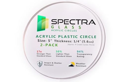Image of Spectra Glass Acrylic Circle. Clear Transparent. Table Topper, Cake Topper, Arts & Crafts, DIY. Made in USA. 5 inch Diameter 1 /4 inch Thick (2 Pack)