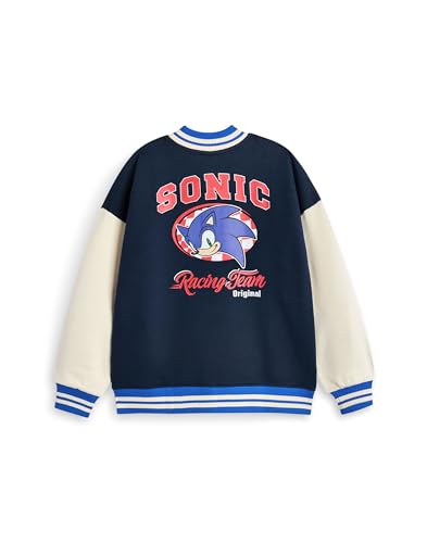 Sonic The Hedgehog Boys Bomber Jacket | Kids Sonic Racing Team Varsity Jacket in Blue | Childrens Sonic Character Checkered3