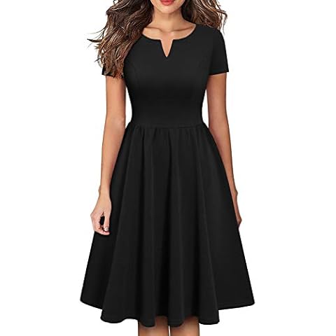 YATHON Women's Vintage Pleated Flared Swing A-Line Casual Party Work Dresses (S, YT028-Black) Cover
