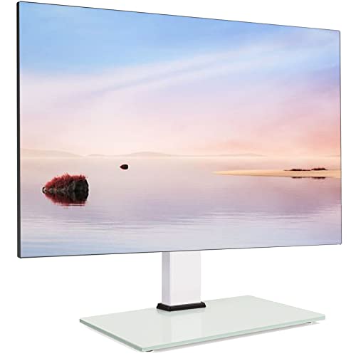 FITUEYES Universal White TV Stand for 27-55 Inch TV, Height Adjustable Table Top TV Stand with 8mm Tempered Glass Base, Pedestal TV Mount Stand with Bracket, Max VESA 400x400mm Holds 40kg
