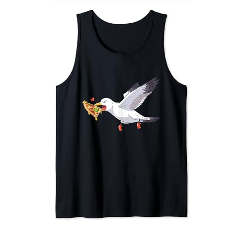 Camisa divertida de gaviota de playa con pájaros robando pizza de verano Camiseta sin Mangas