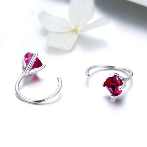 Boucles d'oreilles Coeur Argent 925 massif et gemme rouge de haute joaillerie