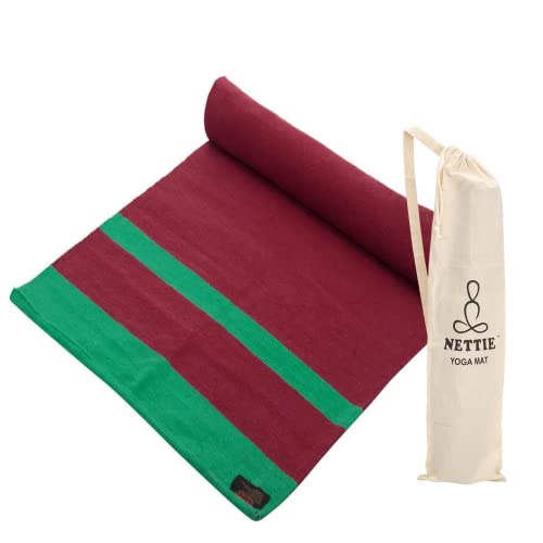 Nettie Handloom Cotton Yoga Mat With Free Carry Bag, 180 cm x 72 cm (Maroon & Green) – Standard Size