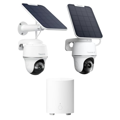 Reolink Solar Überwachungskamera Aussen Akku, 2,4&5GHz WiFi, Kamera 4K+5MP, Personen/Auto/Tiererkennung, Farbnachtsicht, Argus PT 5MP+Argus PT Ultra+Hub Mini
