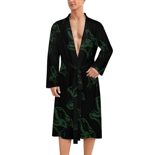 Melbrakin Albornoz ligero y suave con diseño de cabeza de dinosaurio para hombre, hasta la rodilla, para spa y dormir