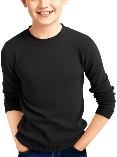 Haloumoning Boys Sweater Kids Fashion Long Sleeve Crewneck Knit Pullover Fall Winter Clothes 5-14 Years Black