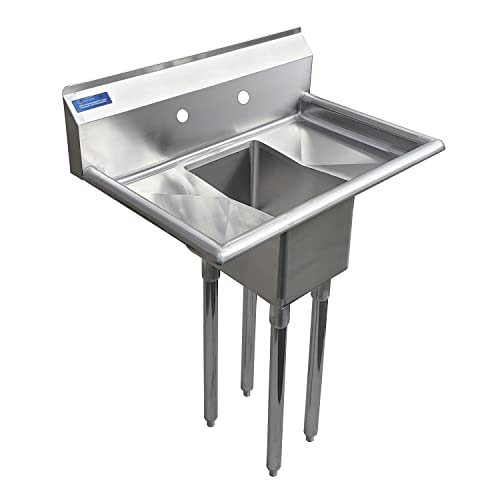 Image of AmGood Stainless Steel Prep & Utility Sink | 304 Stainless Steel | Restaurant, Kitchen, Laundry, Garage | NSF (Bowl Size: 10 inchx14 inchx10 inch + 10 inch 2 Drainboards)
