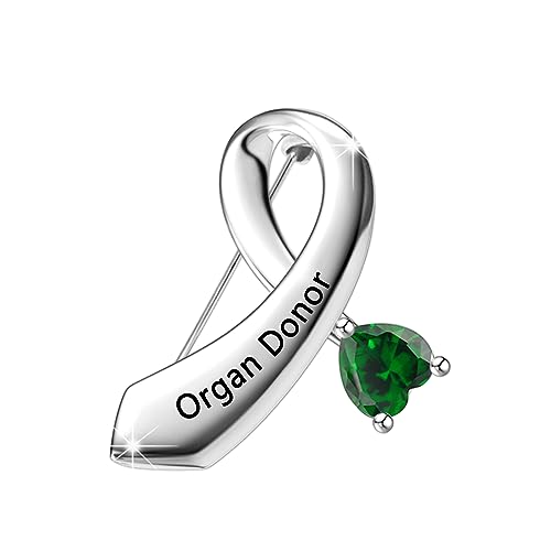 Image of CENWA Organ Donors Green Ribbon Zircon Brooch Pin Organ Donor Gift Organ Donation Awareness Kidney Donor Thank You Gift