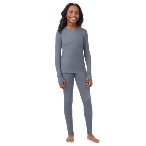 Image of Cuddl Duds Heavyweight 2 Piece Sets Base Layer Thermal Underwear for Girls | Winter Clothing, Fleece Lined Long Sleeve Top & Leggings, Soft Lounge Set for Cold Weather, Moisture Wicking Heat Retention