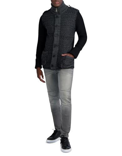 Karl Lagerfeld Paris Men's Color Blocked Long Sleeve Cardigan, Charcoal/Black
