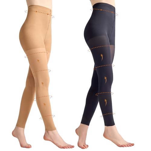 Yilanmy 2 Paar Kompressionsstrumpfhose Damen 80D Blickdichte Shape Strumpfhosen Zehenfreie Stützstrumpfhose Bauchweg Figurformende Feinstrumpfhosen (Schwarz+Hautfarben L-XL)