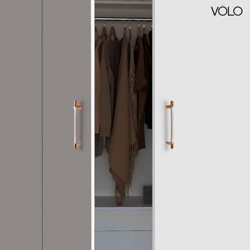 Image of VOLO Wardrobe Cabinet Handle - Sleek Pull Handle for Drawers, Wardrobes, Sliding Doors, and Cabinets in Kitchen, Bedroom, and Office (R-241) (2, Rose Gold, 160MM (8 Inch))