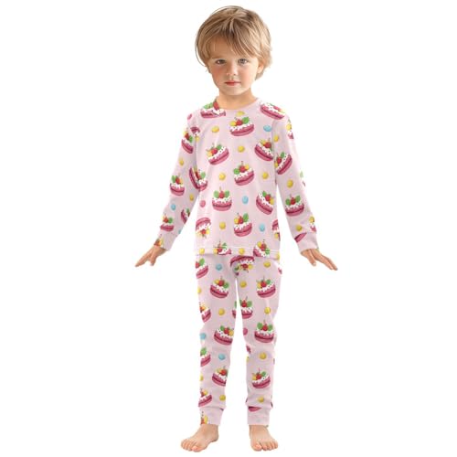 Pajama Sets Long Sleeve Sweet Dessert Pink Macaroons Soft Comfy Sleepwear 2 Piece PJS 3-8T2