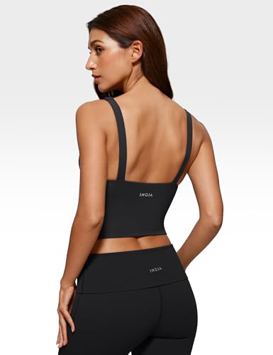 Womens Deep V Neck Plunge Longline Tank Tops Built in Bra Sleeveless Gym Athletic Yoga Cropped Top2