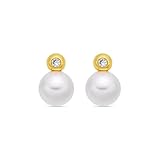 LUXENTER Pendientes de Aleacion De Metal con Perla Blanca acabada en Oro Amarillo De 18K Color Blanco Pendientes Medianos Joyas para Mujer Siako