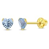 Pendientes de oro amarillo de 14 quilates, 4 mm, circonita cúbica con forma de corazón pequeño, para bebés, niñas y niñas jóvenes, pendientes de tuerca con circonita cúbica para niñas pequeñas