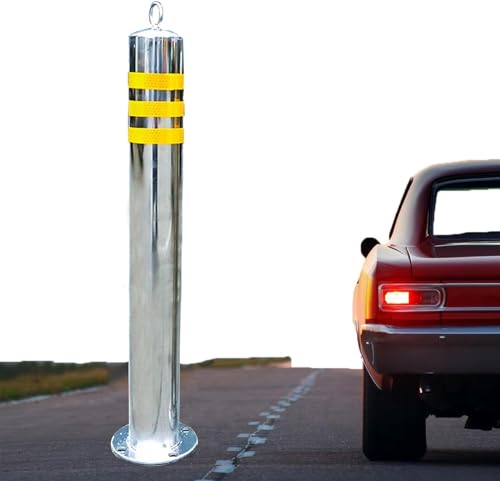 GHHVFEC Stainless Steel Safety Bollard Reflective Traffic Ber Park Post with Hook 80x7.6cm Security Cone Steel Parking Ber for Vehicle Protection