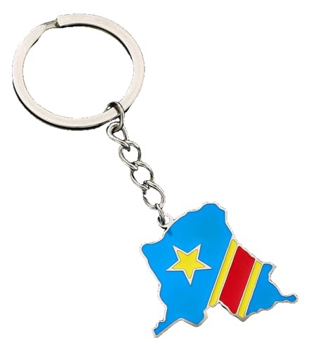 KREATIONS Porte-clés République démocratique du Congo Carte Drapeau, Porte-clés couleur acier, S