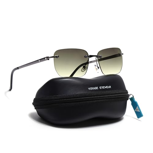 Image of Voyage Rimless Polarized Sunglasses for Men & Women (Black Lens | Black Frame - MG7601)