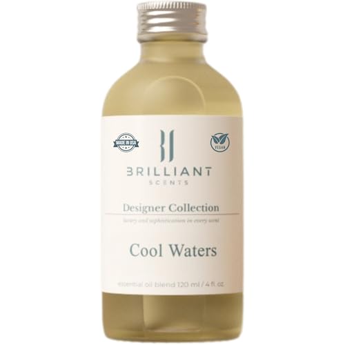 Brilliant Scents Cool Waters Fragrance Oil 120ml - Premium Diffuser Oil for Home, Office, Hotels - Long Lasting, Plant-Based, Meets IFRA Standards, USA-Made - Mint, Lavender, Tobacco