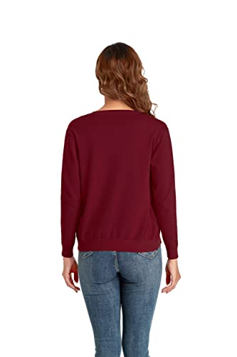 Image of CUNYI Women's Crew Neck Cardigan Long Sleeve Sweater for Women Button Down Soft Knit Ladies Cardigan Sweates Coat, Wine Red S