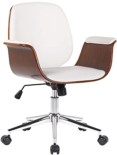 CLP Fauteuil de Bureau Kemberg avec Coque en Bois Et Revêtement Similicuir I Chaise De Bureau Dossier Assise Rembourrés I Piètement Métal, Couleur:Noyer/Blanc