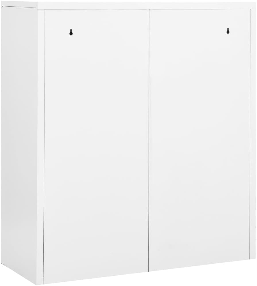 Office Cabinet White Steel Medium Storage Cabinets with Lock, Lockable Doors, Adjustable Shelves, 3 Drawers, Industrial Storage Lockers for Office and Home Organization
