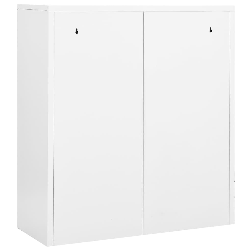 Armario de oficina blanco de acero 90 x 40 x 102 cm con taquilla y estante ajustable, 3 cajones con rodamiento de bolas, armario para oficina o pasillo