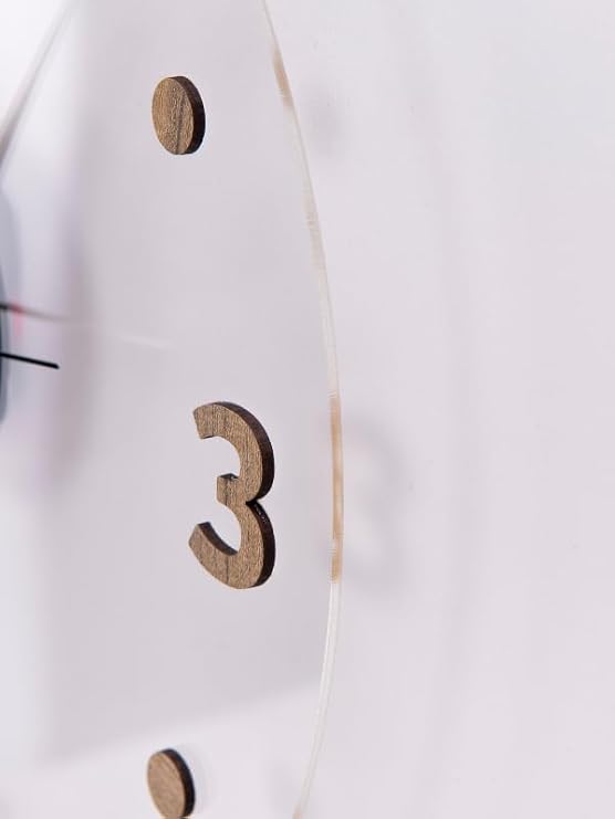 DeepCraft Decorative Transparent Wood-Acrylic Quiet Flowing Wall Clock Living Room, Kitchen, Office, Kids Room Clock -AcrylicWood