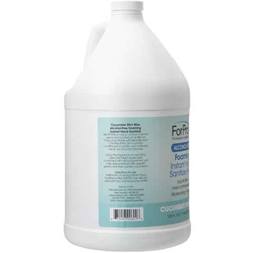 Image of ForPro Alcohol-Free Foaming Instant Hand Sanitizer, 1 Gallon (128 fl oz) Refill - Moisturizing, Dye-Free Formula, Cucumber Mint Bliss Scent