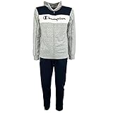 Ungerauhtes Gewebe (260 g) Champion Herren Legacy Sweatsuits Powerblend Terry Color Block Hooded Trainingsanzug, (Grau Melange/Marineblau), L