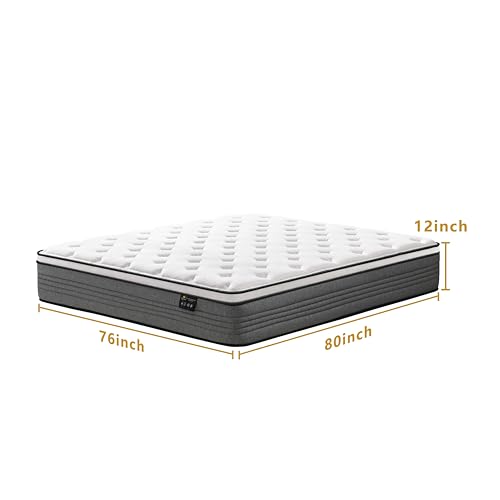 King Mattress, 12 Inch King Size Mattresses, 12 Inch Hybrid Pocketed Coil Mattress in a Box with Gel Memory Foam, Medium Firm, CertiPUR-US Certified