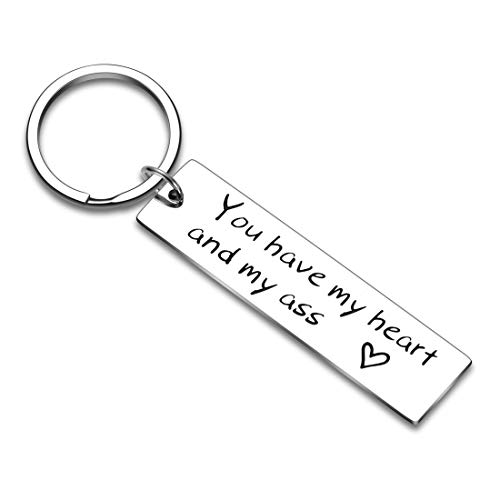 Anniversary Keychain Gifts for Husband Boyfriend Him from Girlfriend Wife Birthday for Couple You Have My Heart and My Ass Keyring I Love You Wedding Valentines Day Gifts