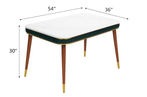 Image of WOODEN SPACE Majestic 4 Seater Wooden Dining Table Set | Urban Marble Top Dining Table with Chairs for Dining Room & Kitchen (Green)