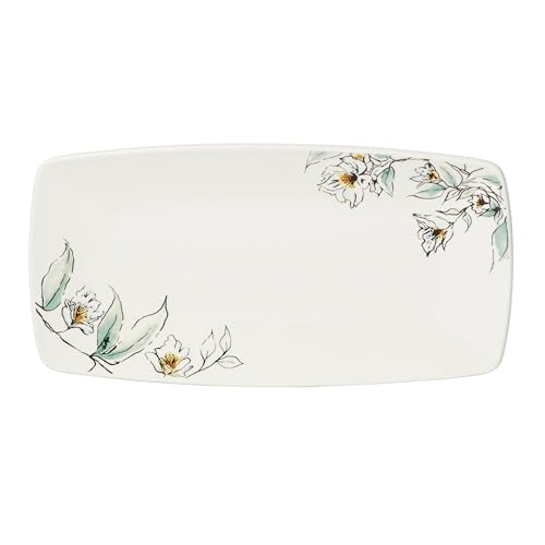 Oneida Home and Kitchen, Botanica Hors d'Oeuvres Tray, Porcelain Material, Serving Tray, Dishwasher and Microwave Safe, Table Decor, Serving Platter, Kitchen & Dining (White, 1 Piece, 11x6-Inches)