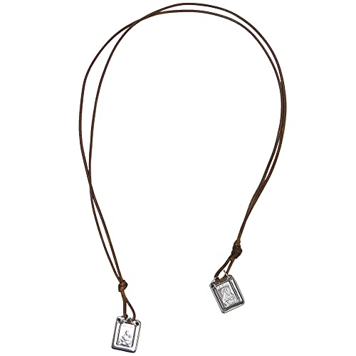 Needzo - Silver Tone Medal Catholic Scapular of Our Lady of Mount Carmel Traditional Christian Prayer Necklace for Men or Women, Religious Gifts for Grandparents