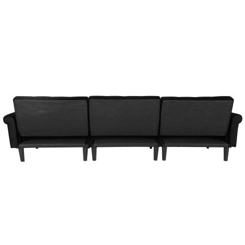 NOUVCOO Button Velvet Tufted Convertible Bed with 2 Pillows, Reversible Chaise, Sofa L Shape Sectional Couch Sleeper for Living Room Furniture Set, Black