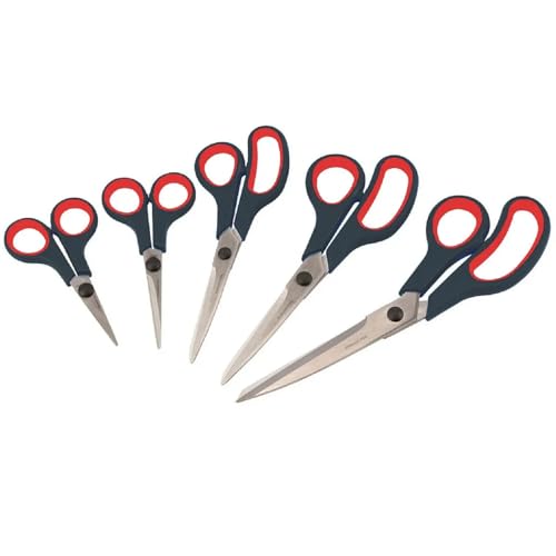 Image of Copper Top - Kitchen Scissors Set with Sharp Stainless Steel Blades and Soft Handles, 5 Pieces in Various Sizes, Red and Black Handles