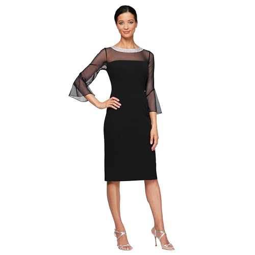 Alex Damen Long Sheath Dress Illusion Neckline (Delicate and Normal) Kleid für besondere Anlässe, Schwarz, 38 EU