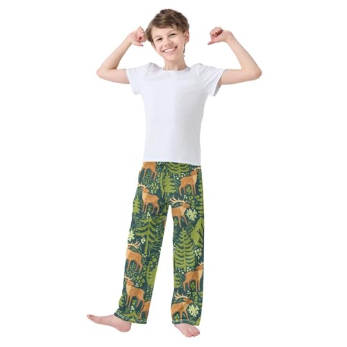 ZZXXB Deer and Tree Boys Long Pants Soft Trousers Elastic Waist Kids Lounge Bottoms with Pockets S-XL2