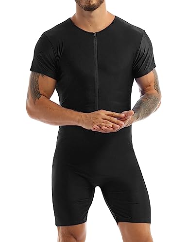 ranrann Men's One Piece Solid Modified Leotard Gymnastic Wrestling Singlet Tank Unitard Athletic Bodysuit Black M