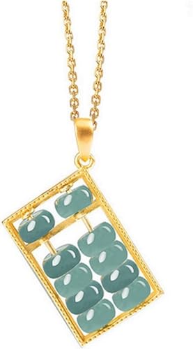 Collier en jadéite naturelle et argent S925 avec pendentif boulier de fortune